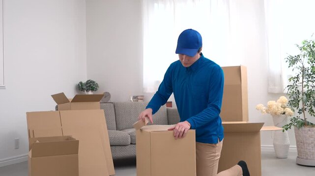 荷造りする引っ越し業者