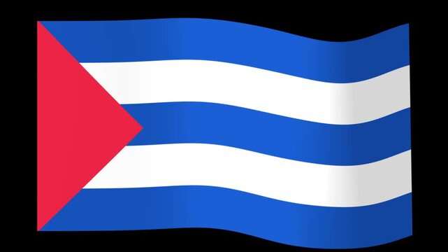 Waving national flag of Cuba with blue and white stripes and a red triangle on a black background