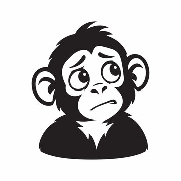 Cute Sad Monkey Face Line Art Vector Illustration