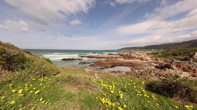 ultra wide angle view of Kammabaai Beach, Hermanus, South Africa