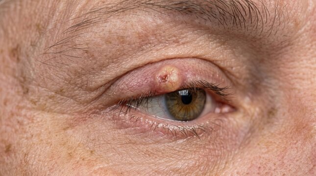 Macro View of Upper Eyelid Cystic Lesion Chalazion or Stye Infection on Patient Eye