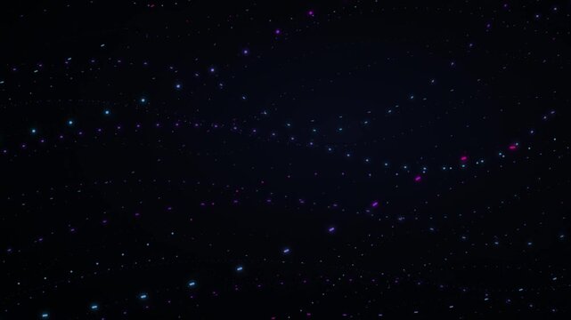 Abstract starry night sky animation with glowing pink and blue particles
