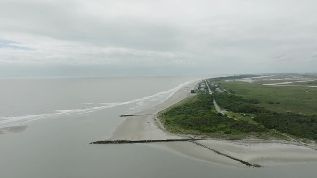 Drone footage of folly beach south carolina afternoon hours coastline
