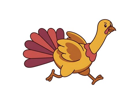 Cartoon illustration of a funny running turkey for thanksgiving day celebration