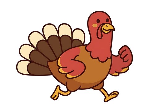 Cute cartoon turkey bird running fast isolated on a white background