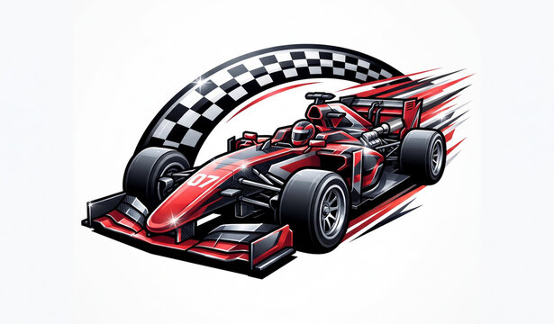 Futuristic Red and Black Formula Race Car 3D Vector Emblem with Speed and Racing Concept