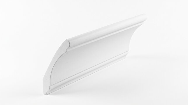 Classic white crown molding profile, decorative ceiling cornice trim, architectural plaster baseboard element for interior home renovation isolated PNG with Transparent Background