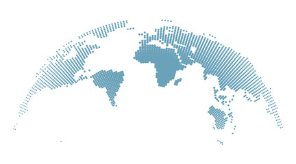 Curved world map silhouette in light blue vertical dashed line pattern on white background for international maritime logistics and global commerce trade networking © N R B
