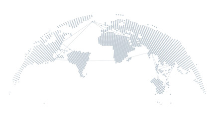 Curved world map with polygonal mesh connection lines in light gray halftone style on white background for global telecommunication and cloud database infrastructure © N R B