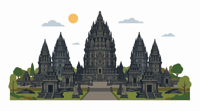 Illustration of Prambanan Temple in Indonesia.