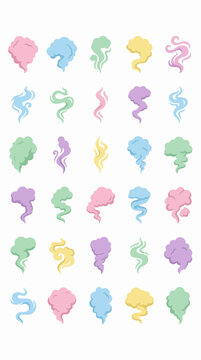 Set of colorful smoke and steam cloud icons.