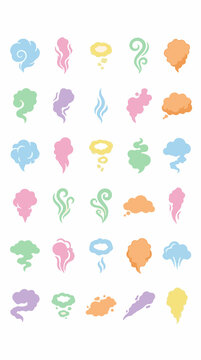 Set of colorful smoke and steam icons.