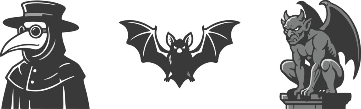 Set of Cryptid and Extraterrestrial Creature Icons Featuring Alien Mothman and Bigfoot Silhouettes on White Background