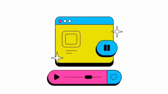Online Media Player Interface &mdash; Browser Window with Playback Controls Animation