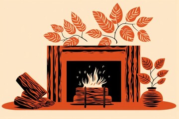Obraz premium Cozy fireplace hearth wood creativity.