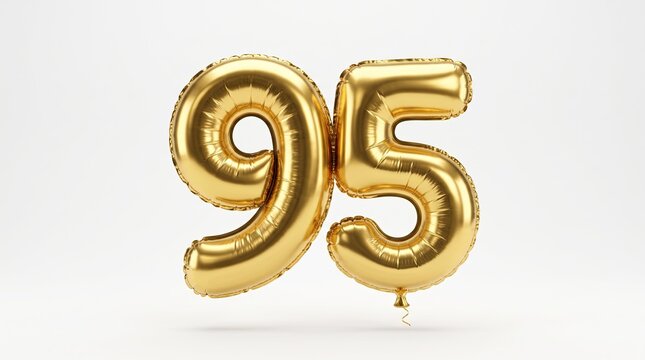 Golden foil number 95 balloon isolated on a white background