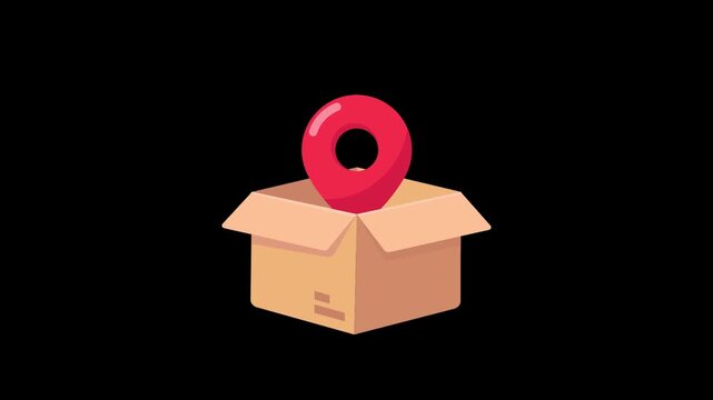 Logistics and shipping service icon a carton box with a bright red map pin for delivery.