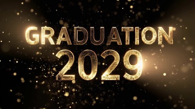 Gleaming gold text with GRADUATION 2029 shimmers against a dark, sparkling background. ..Created with Generative AI, not depicting real subjects.