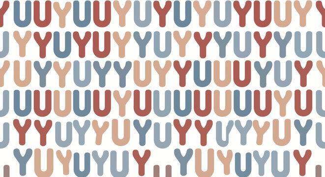 Seamless pattern featuring repeating letter u and y shapes in muted earth tones on a clean white background