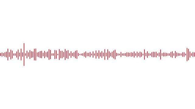 Red audio sound wave equalizer frequency line with digital voice waveform pulse isolated on clean white background.
