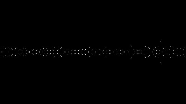 Dotted audio sound wave equalizer frequency line with digital voice recording waveform isolated on dark black background.