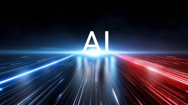 The AI logo shines brightly on a futuristic, reflective surface. ..Created with Generative AI, not depicting real subjects.