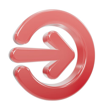 Glossy red 3D login icon with right pointing arrow