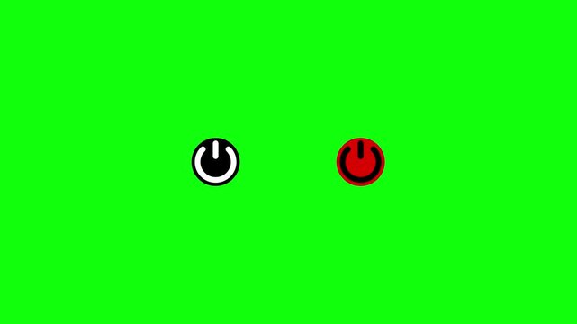 Colorful power button icons featuring green and red symbols on a black background, representing power, on and off, start and stop, shutdown, activation, and digital control concepts.