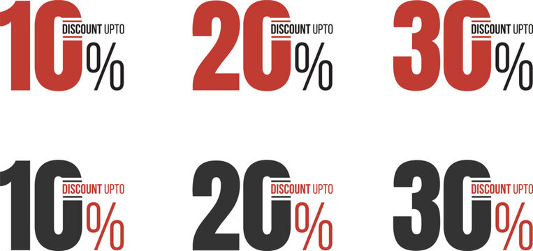 Ten percent twenty percent discount offer sale combo set in black and red color