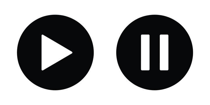 Play and Pause Button Icons for Music, Audio, Video, Media Player, App, UI, and Website Interface Design