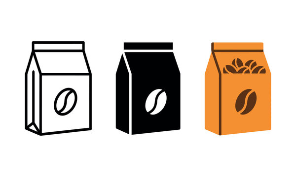Coffee bean bag icon set for cafe and food packaging