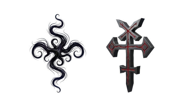 Dark Swirling Tendrils and Gothic Cross Symbol