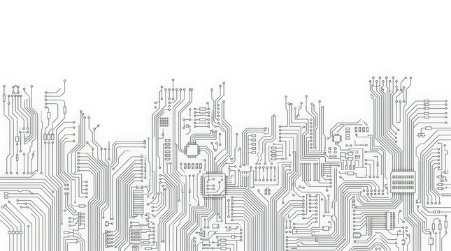 Circuit board pattern background vector illustration with electronic tracks and microchips