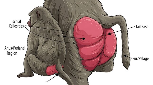 primate perianal region showing ischial callosities and sexual swelling of female