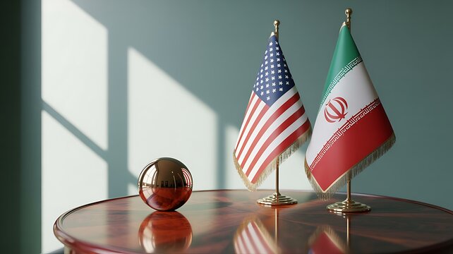 United States and Iran Flags on Table Representing International Relations