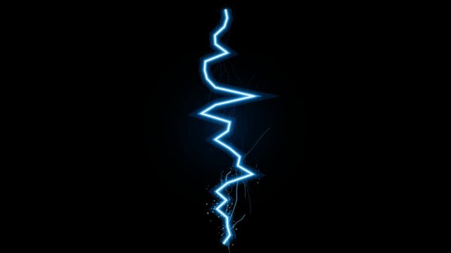 Blue electric lightning pulses flashing on black background