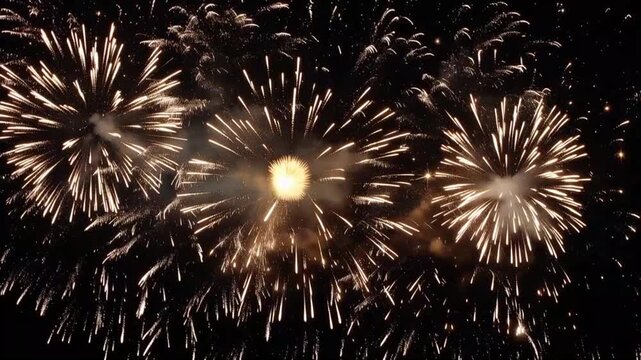 Exploding fireworks illuminate the night sky with a dazzling display of light and color, a vibrant spectacle of celebration and joy. ..Created with Generative AI, not depicting real subjects.