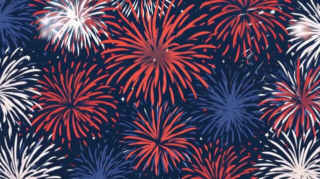 A dazzling display of red, white, and blue fireworks illuminates a dark night sky. ..Created with Generative AI, not depicting real subjects.