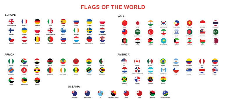 World Flags Collection, Editable Vector National Flag Set Featuring Colorful Country Symbols and International Flags for Geography, Travel, Education and Global Design Projects
