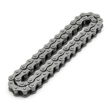Heavy duty roller chain link close-up isolated on white background