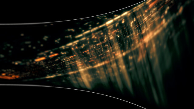 Abstract particle motion with vibrant colors, digital flowing particles, VR, futuristic sci-fi, tech innovation, and immersive cyber space background