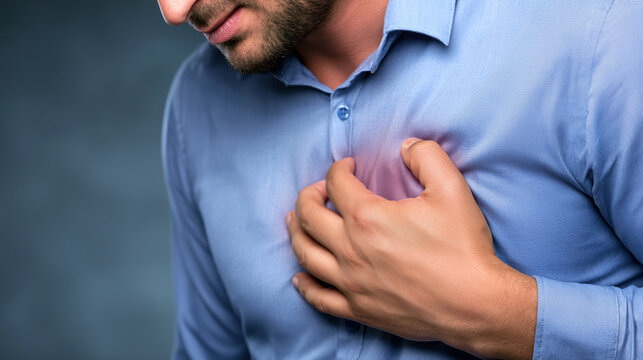 Man Holding Chest Suffering From Severe Heart Attack And Chest Pain
