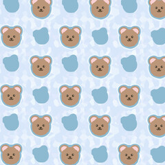 Obraz premium Cute Teddy Bear Seamless Pattern with Blue Bear Silhouettes on Icy Background