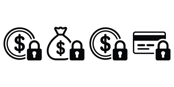 Fixed Income Icons Featuring Secure Investment, Protected Savings, Locked Money, and Financial Security Symbols in Clean Vector Designs.
