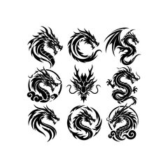 Fototapeta premium Black dragon tattoo and emblem vector designs