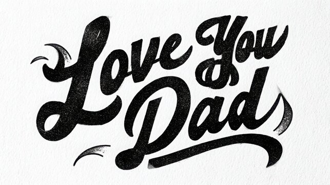 Black textured hand lettering of the phrase love you dad on a clean white background with background subtle grainy written bold cursive