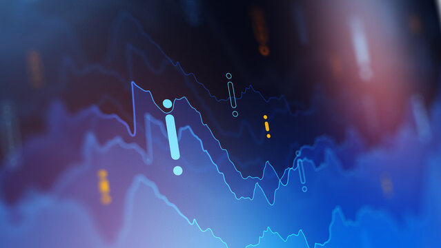 Graph shows stock exchange trading trends with fluctuations and variable data points