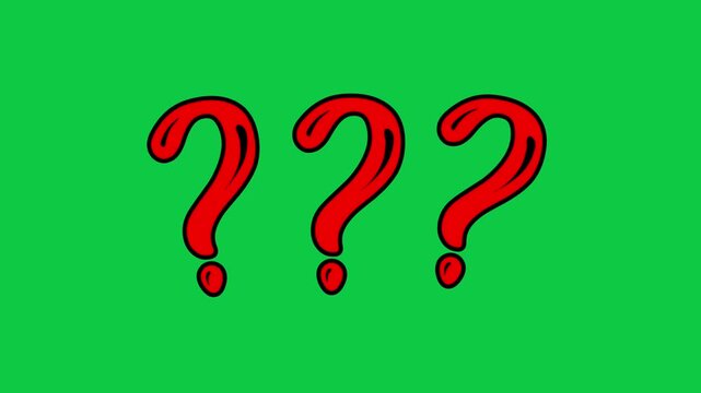 Hand-Drawn Animated Red Question Marks on Green Screen Background
