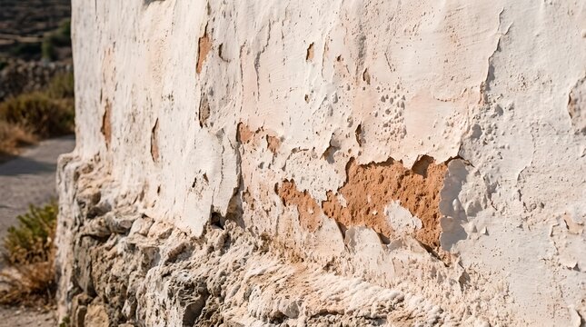 Mediterranean Whitewashed Wall Texture Sun Blistered Lime Plaster Rustic Surface Background