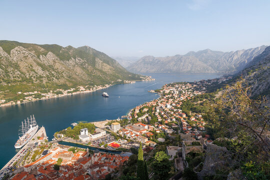 Scenic coastal town with mountains and bay view